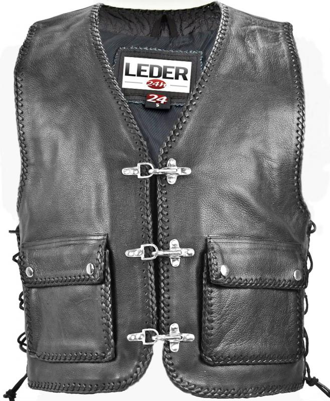 Discontinued Model: Leather Vest in Black with hooks 1010
