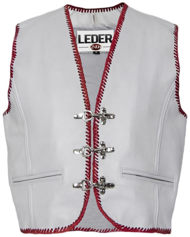 White Leather Vest with red 1046