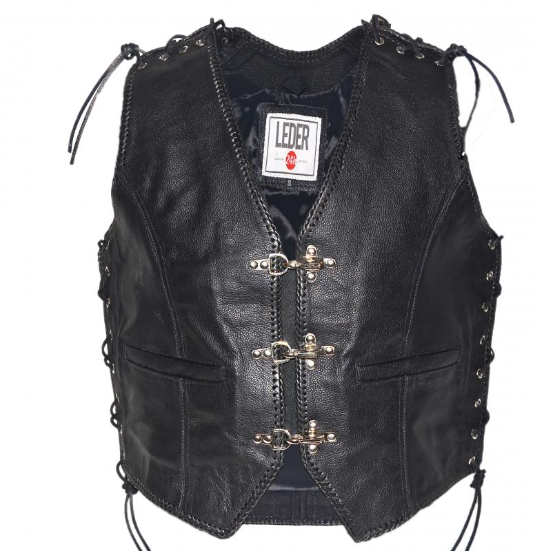 LEDER24H Biker Leather Vest with shoulder lacing 1049