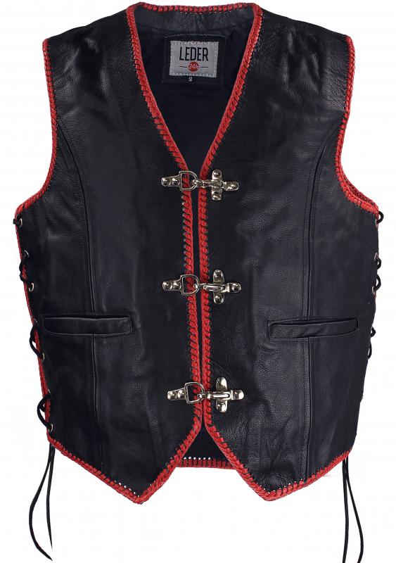 LEDER24H  Leather vest red braided 1057-SP