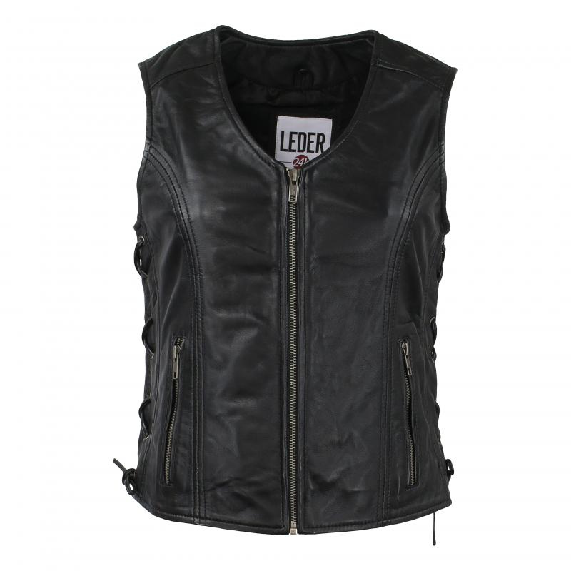 Ladies Leather Vest in Black 1073