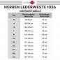 Preview: Size chart of the Leder24h leather vest 1036 biker vest black orange in sizes XS S M L XL XXL 3XL 4XL 5XL