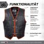 Preview: Leder24h leather vest 1036 biker vest black orange made of genuine leather