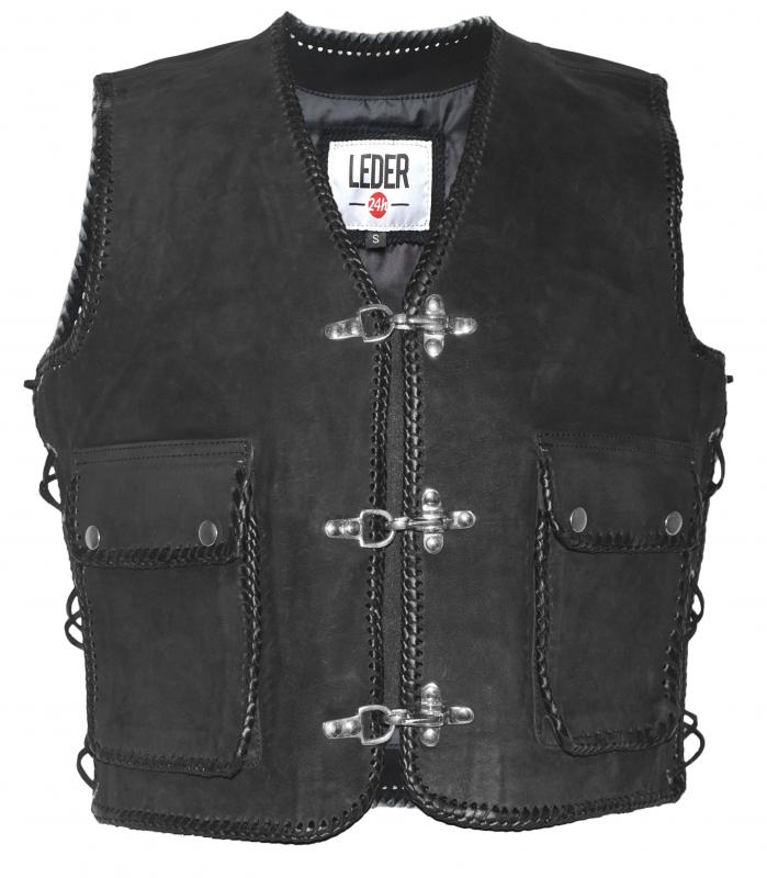 Leder24h Nubuck Leather Vest in Black 1011