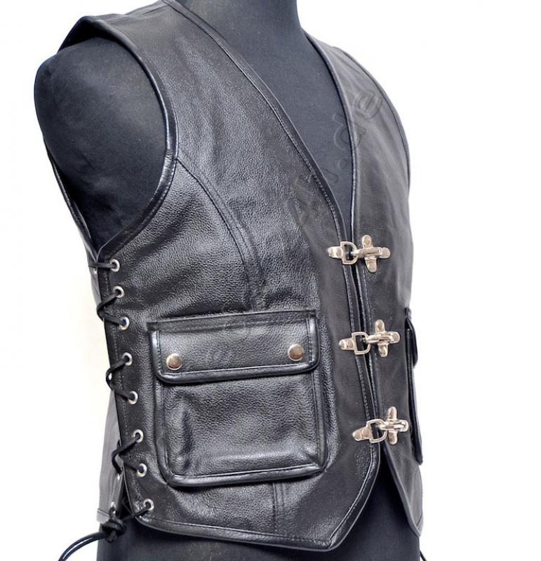 LEDER24H Leather Vest in Black 1014
