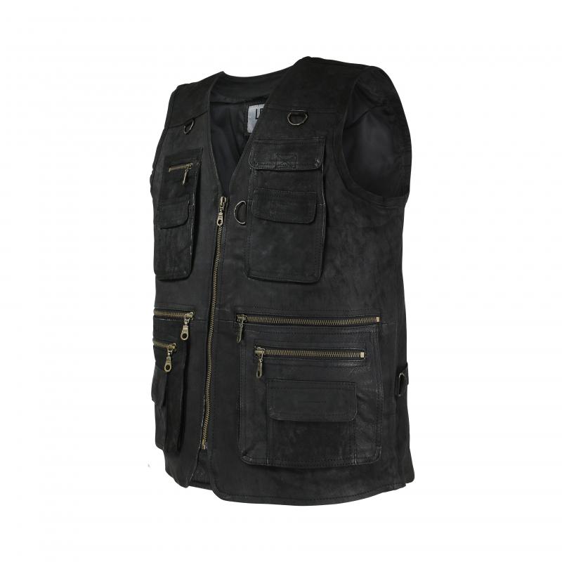 LEDER24H Black Vest with zippers 1094