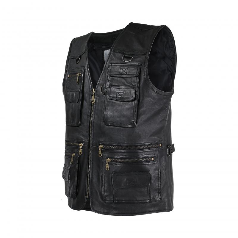 LEDER24H Black Vest with zippers 1094