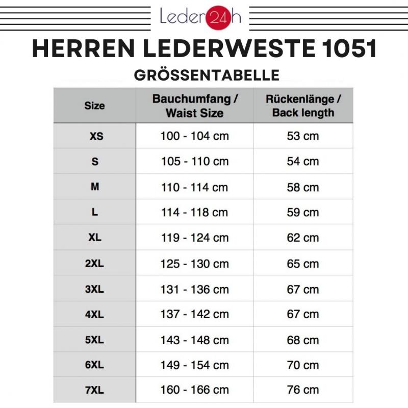 Preview: Size chart of the leather24h men's vest 1051 for motorcycle bikers to find out the size