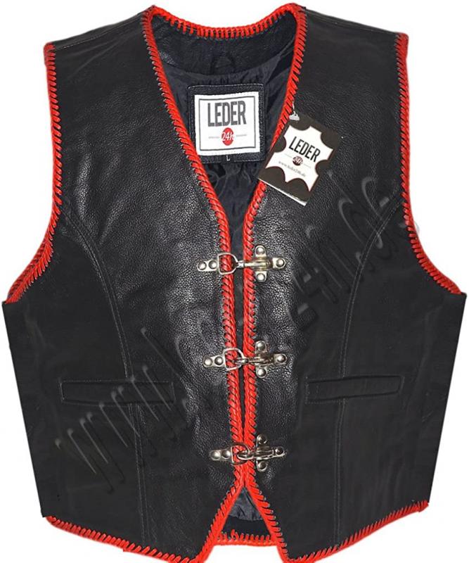 LEDER24H  Leather vest red braided 1058-SP