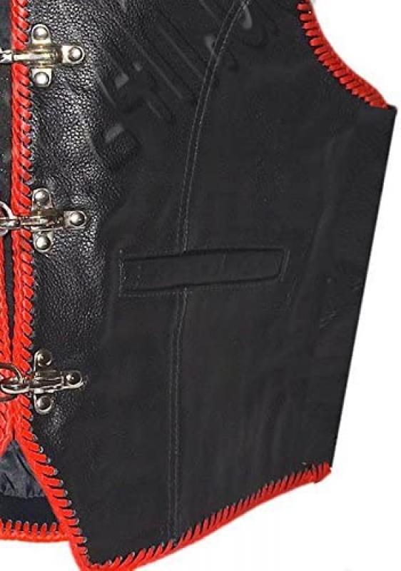 LEDER24H  Leather vest red braided 1058-SP