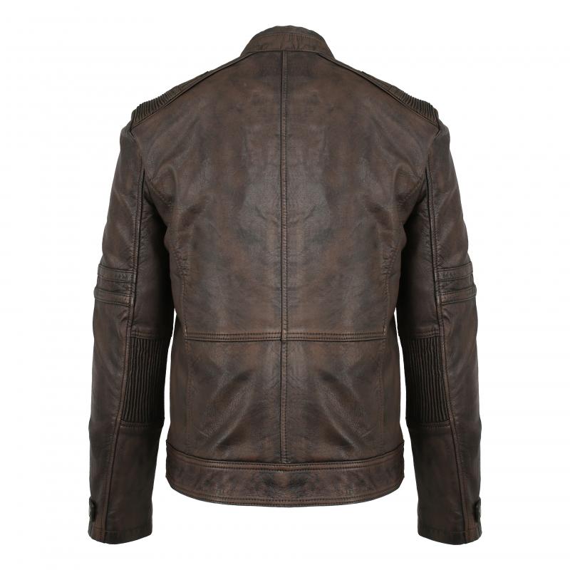 HLEDER24H Jacke aus glattem, leichtem Leder braun 9007erren Lederjacke mit weichem Antik-Braun Leder - 9007