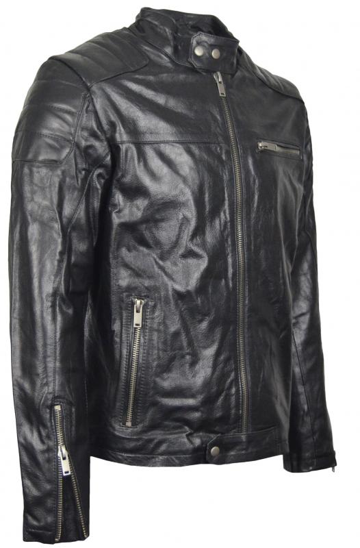 Lederjacke mit weichem Leder in schwarz 9050