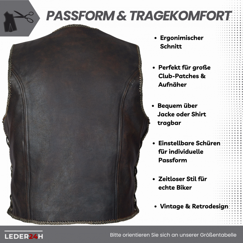 Men's leather vest made of genuine leather – detailed view of the back section leder24h 1050