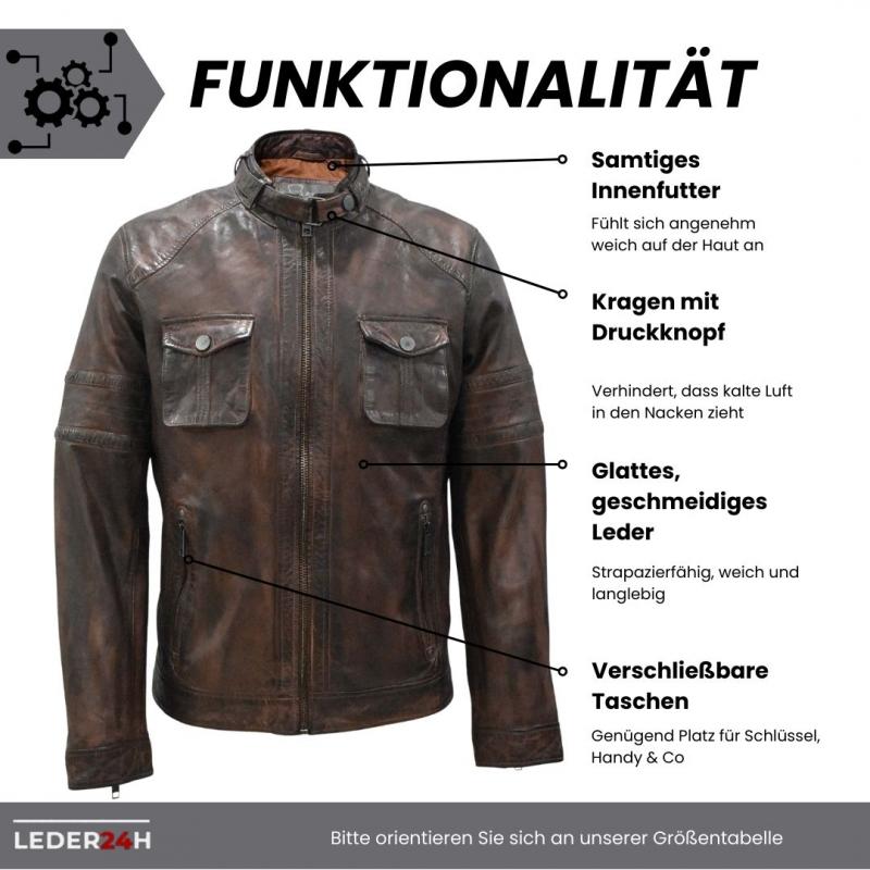 Leder24h men's leather jacket brown bike motorcycle clothing