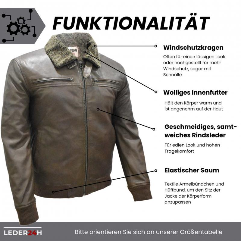 Leder24h winter jacket men's brown with fur and cuffs smooth leather 9010
