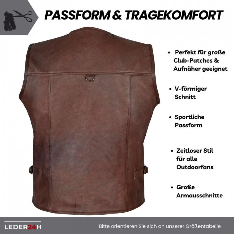 Men's outdoor leather vest made of shiny lambskin, ideal for outdoor activities and motorcyclists