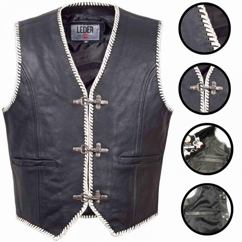 Detail of the snap hook closure of the biker leather vest for a secure hold