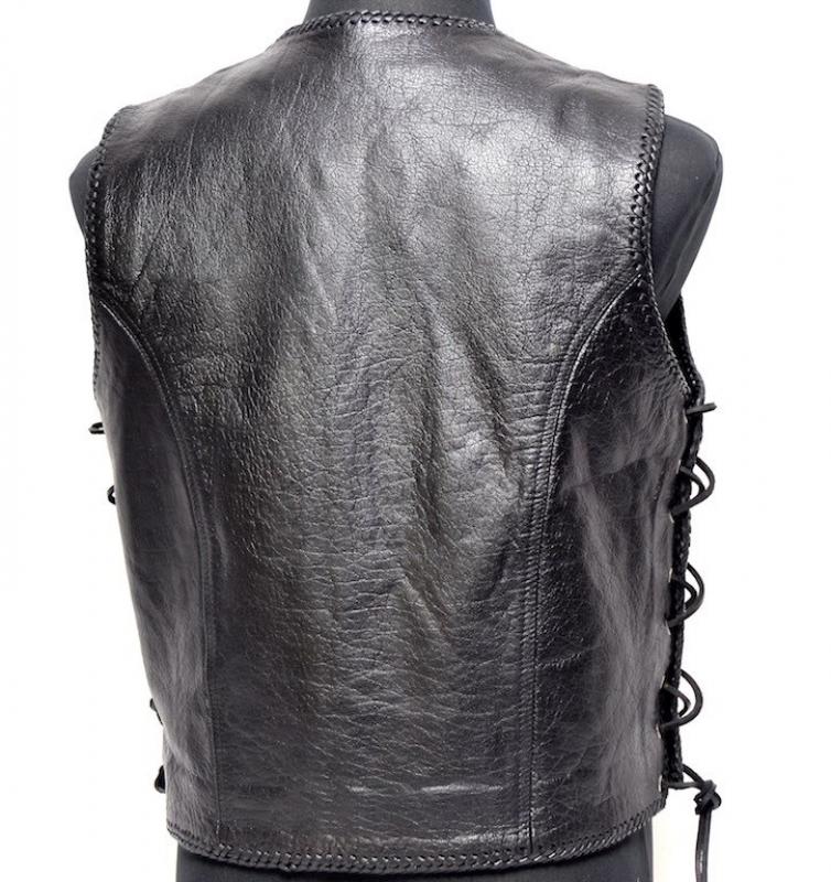 Leder24h leather vest with snap fasteners 1053 black motorcycle clothing