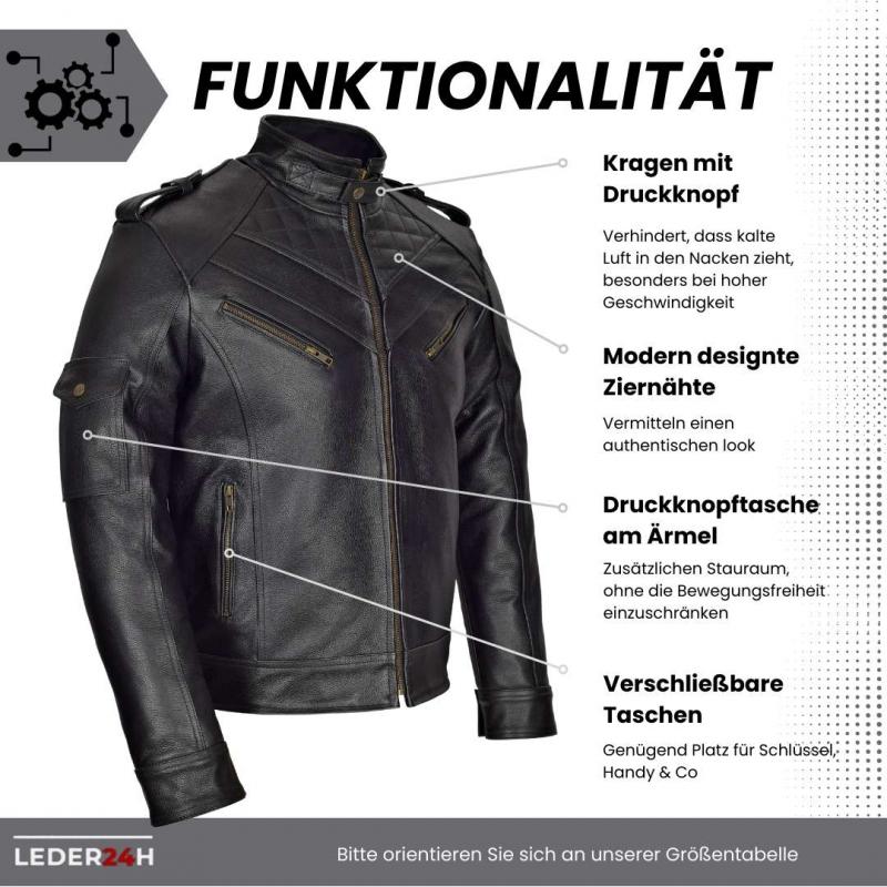 leder24h leather jacket biker jacket black motorcycle side