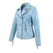 Leder24h Ladies Leather Jacket light blue 2053