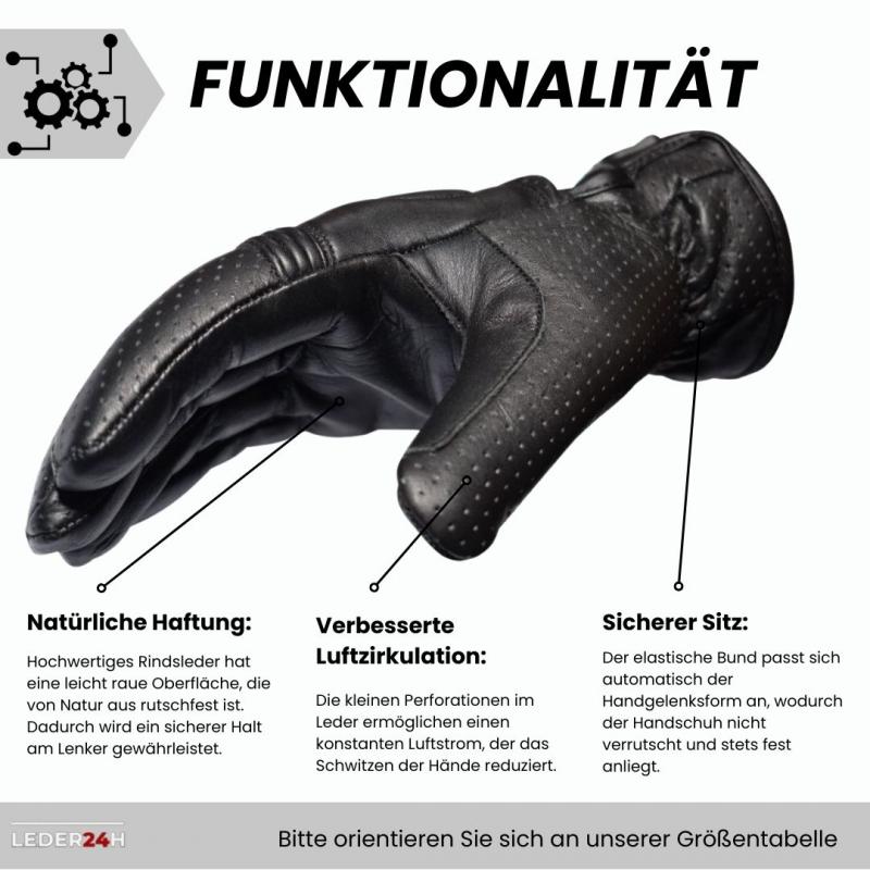 Motorcycle gloves leather water-repellent breathable soft-touch protection reinforcement velcro elastic wrist grip durable high-quality touring sport cruiser black motorcyclist safety protective clothing motorcycle equipment leather gloves