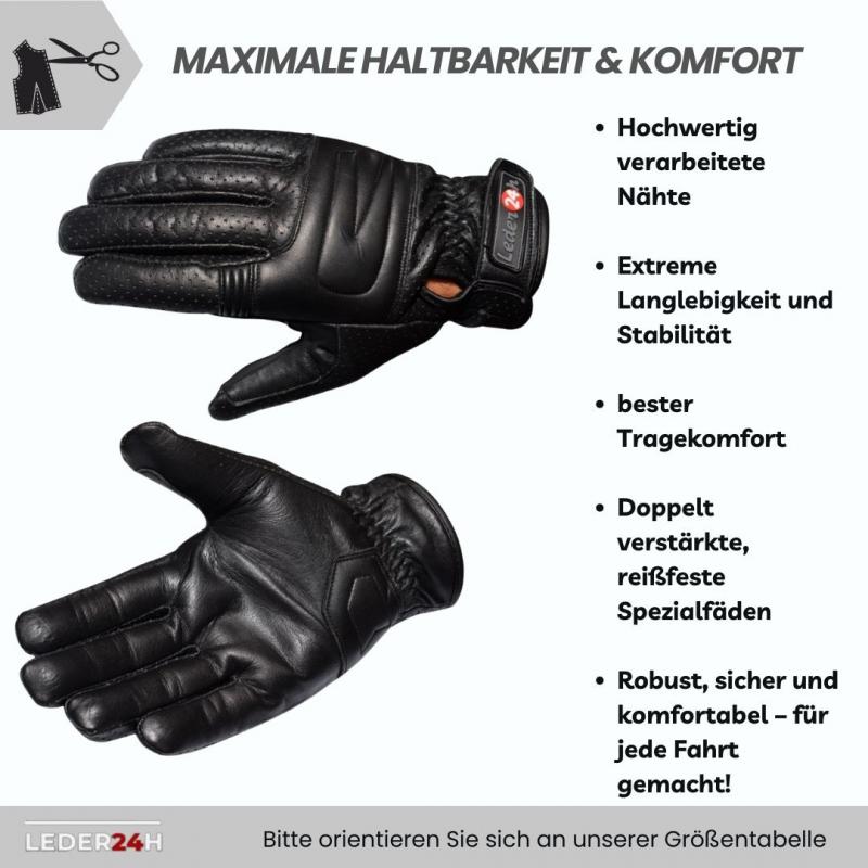 Motorcycle gloves leather water-repellent breathable soft-touch protection reinforcement velcro elastic wrist grip durable high-quality touring sport cruiser black motorcyclist safety protective clothing motorcycle equipment leather gloves