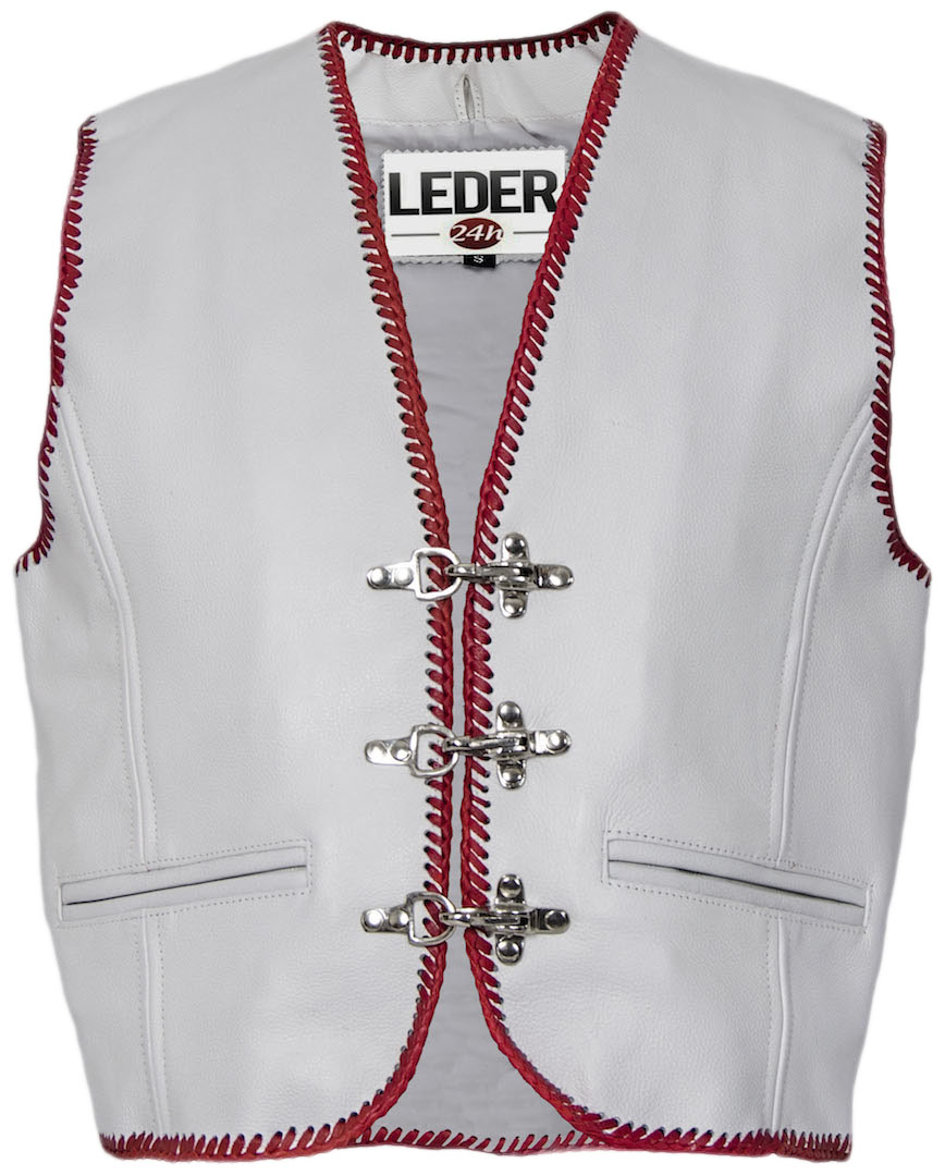 leder24h - White Leather Vest with red 1046