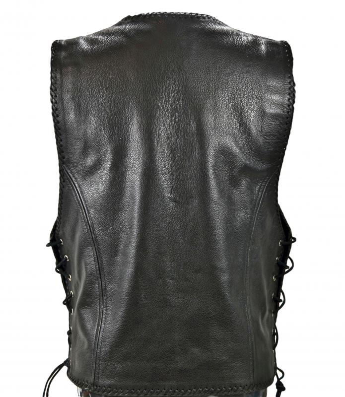 Leder24h Leather Vest in Black with hooks 1010
