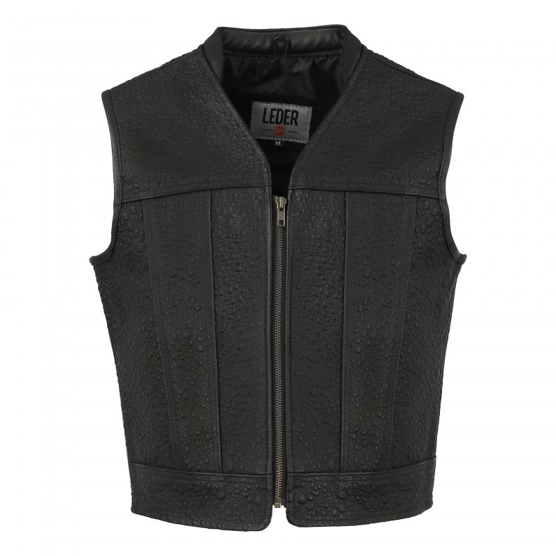 LEDER24H Leather Vest with bubbles and short back 1060