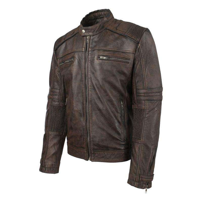 HLEDER24H Jacke aus glattem, leichtem Leder braun 9007erren Lederjacke mit weichem Antik-Braun Leder - 9007