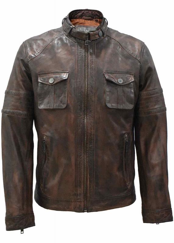 Leder24h men's leather jacket brown biker motorcycle