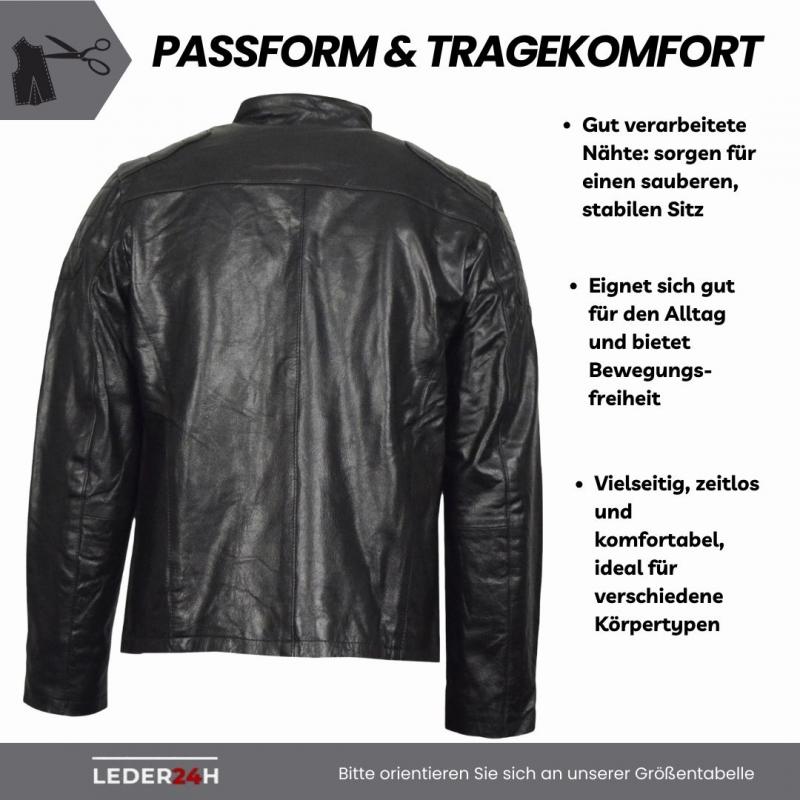 Leder24h men's leather jacket 9050 black motorcycle look biker cut