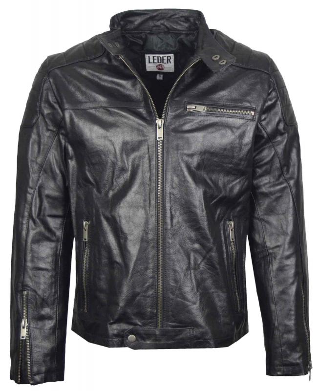 Leder24h men's leather jacket 9050 black motorcycle look biker