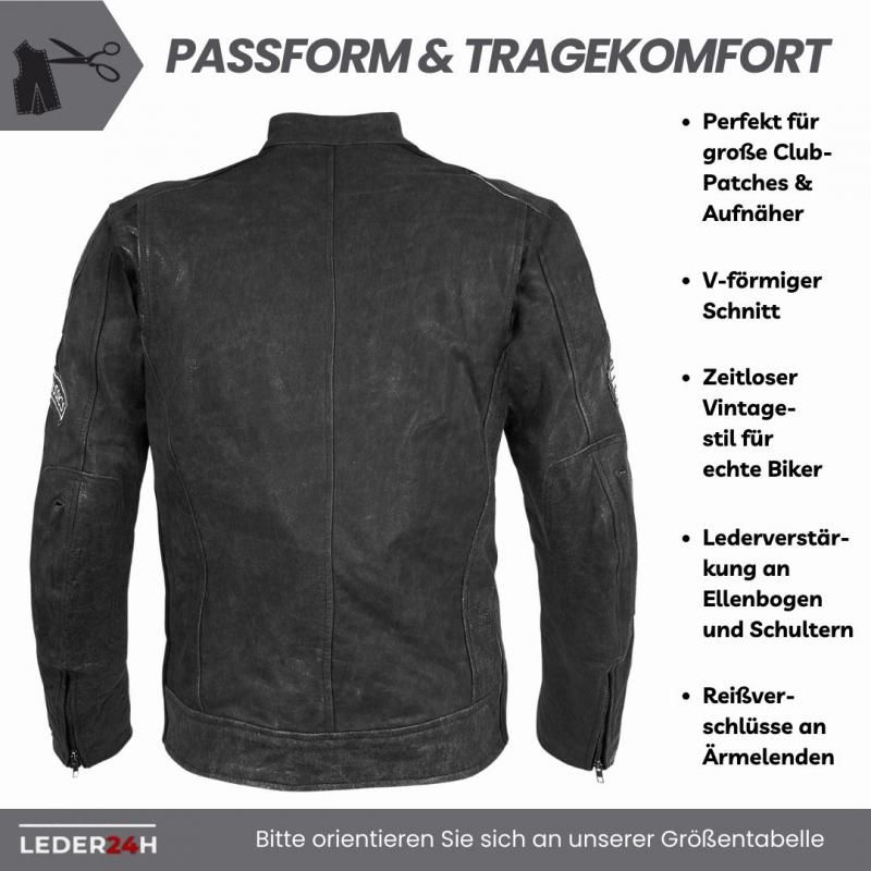 leder24h men's leather jacket with patches black