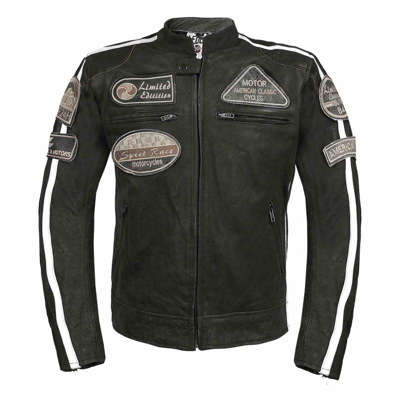 leder24h men's leather jacket with patches black