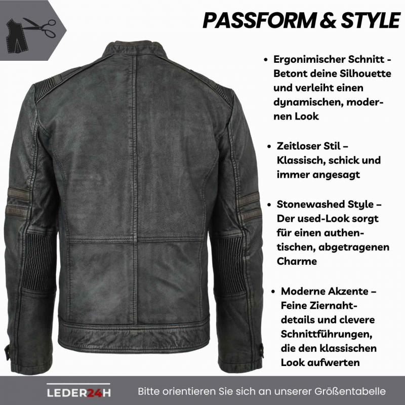 leder24h men's leather jacket grey vintage light soft leather