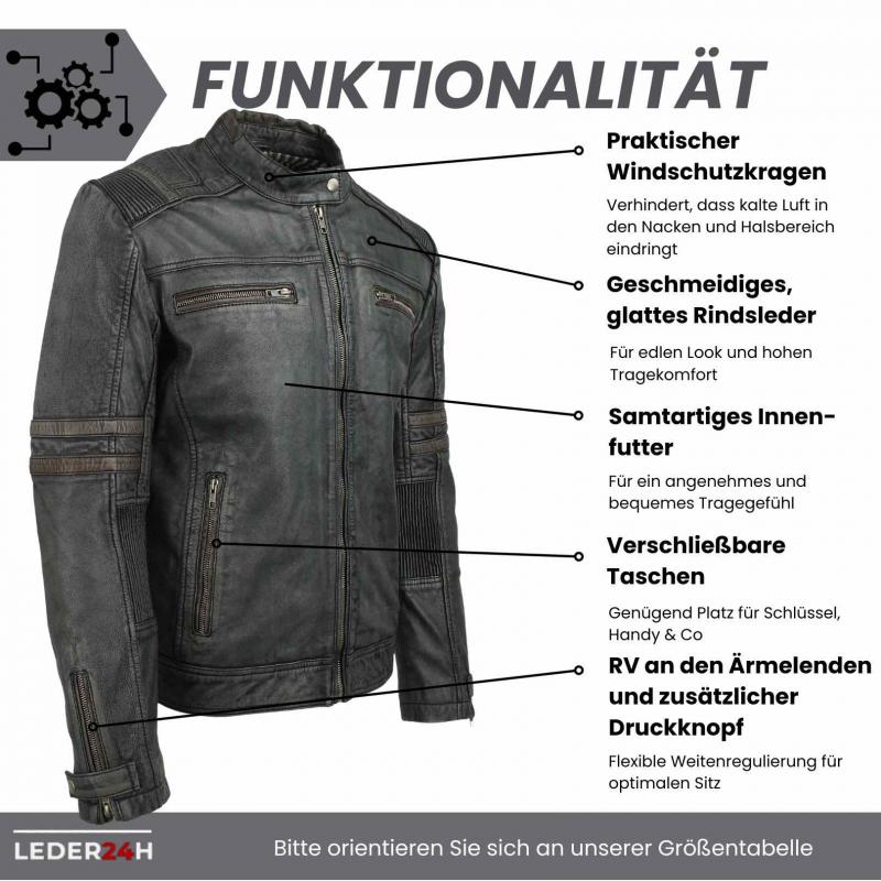 leder24h men's leather jacket grey vintage light soft leather
