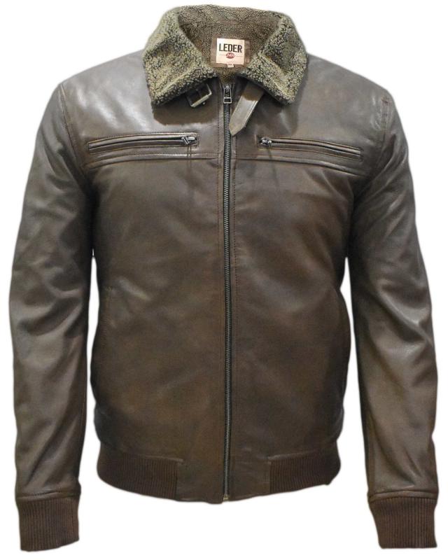 Leder24h winter jacket men's brown with fur and cuffs smooth leather 9010