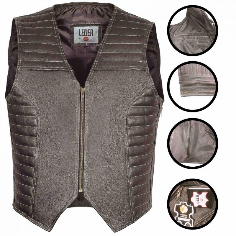 Detailed view of leather24h leather vest 2026 brown vest with decorative stitching