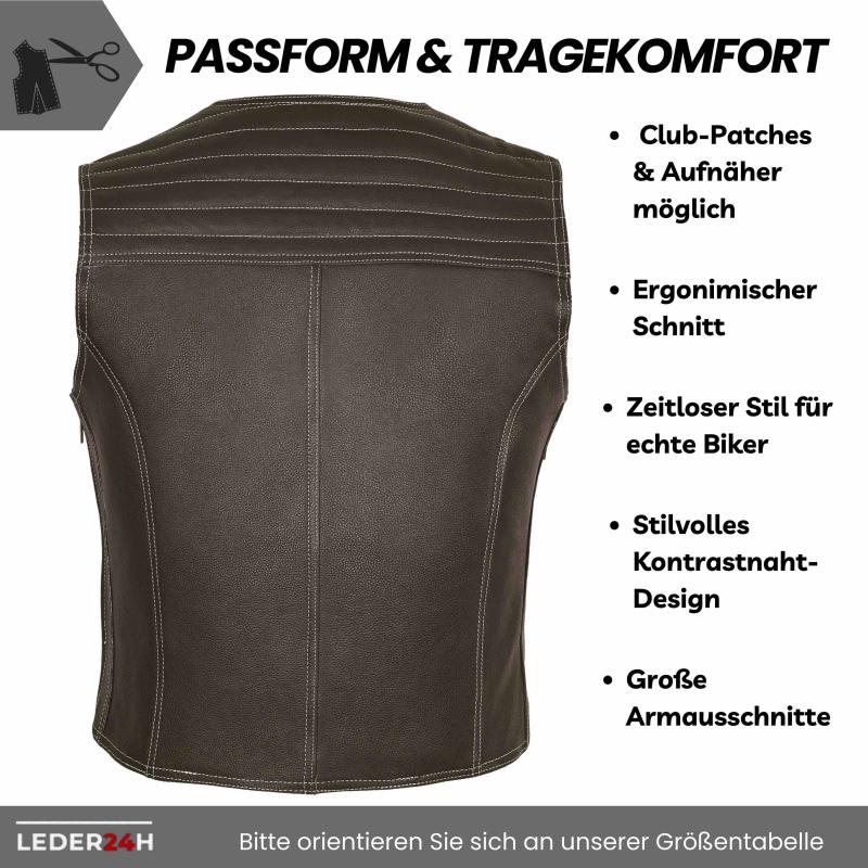 Leder24h 1026 men's motorcycle vest with two outside pockets, two inside pockets and soft polyester lining
