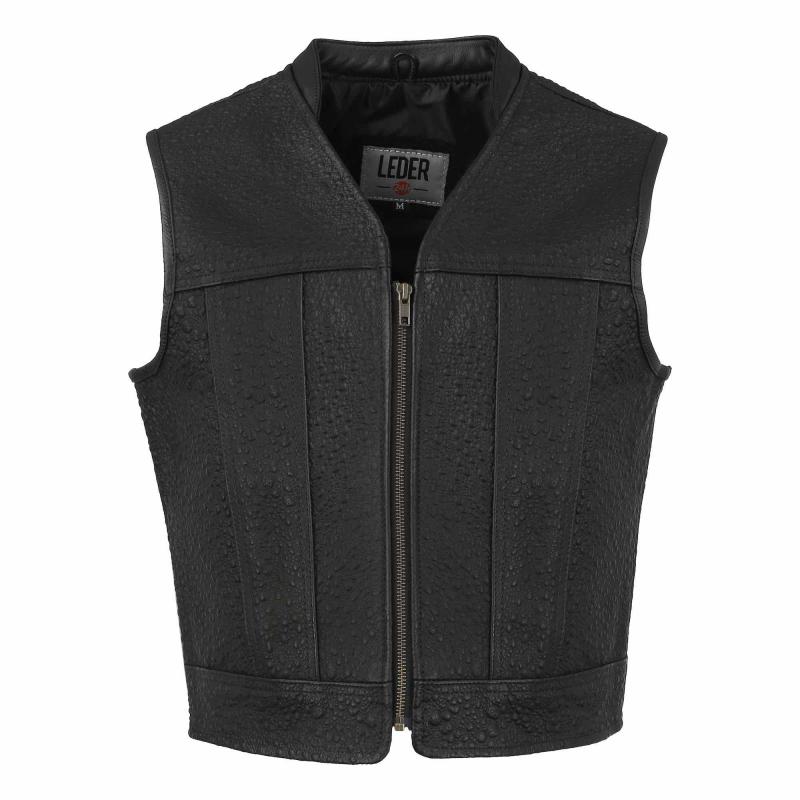 Men's leather vest made of genuine leather in black with bubble design