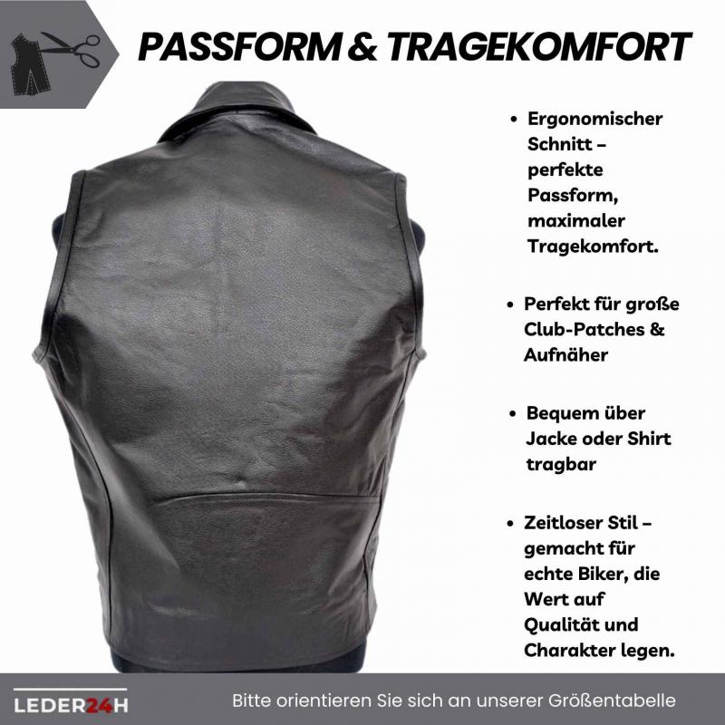 leder24h 1066 Men's leather vest for motorcycle and bike wearable over jacket