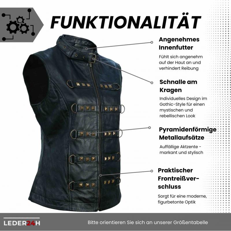 Leder24h ladies leather vest 1071 groovie goth darkwave