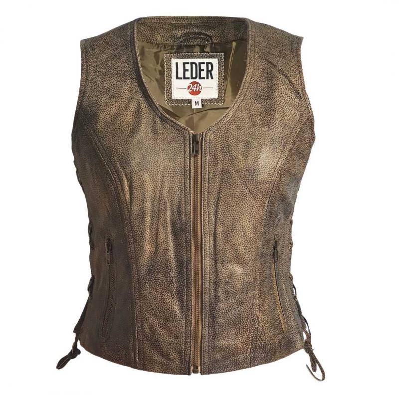 ladies leather vest biker jacket women 1075 light brown