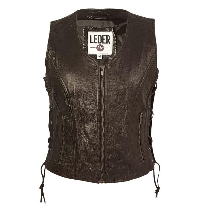 ladies leather vest leder24h 1076 brown with zipper