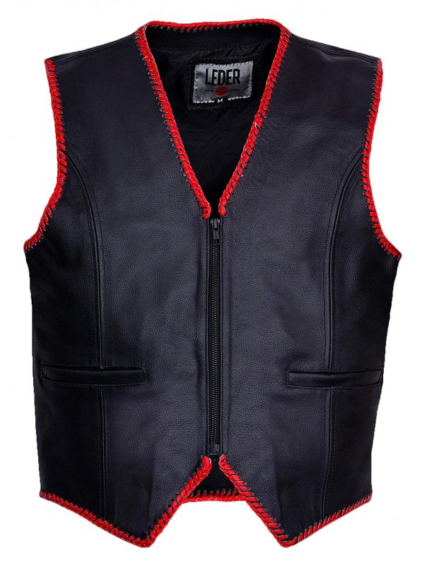 LEDER24H  Leather vest red braided 1059-SP