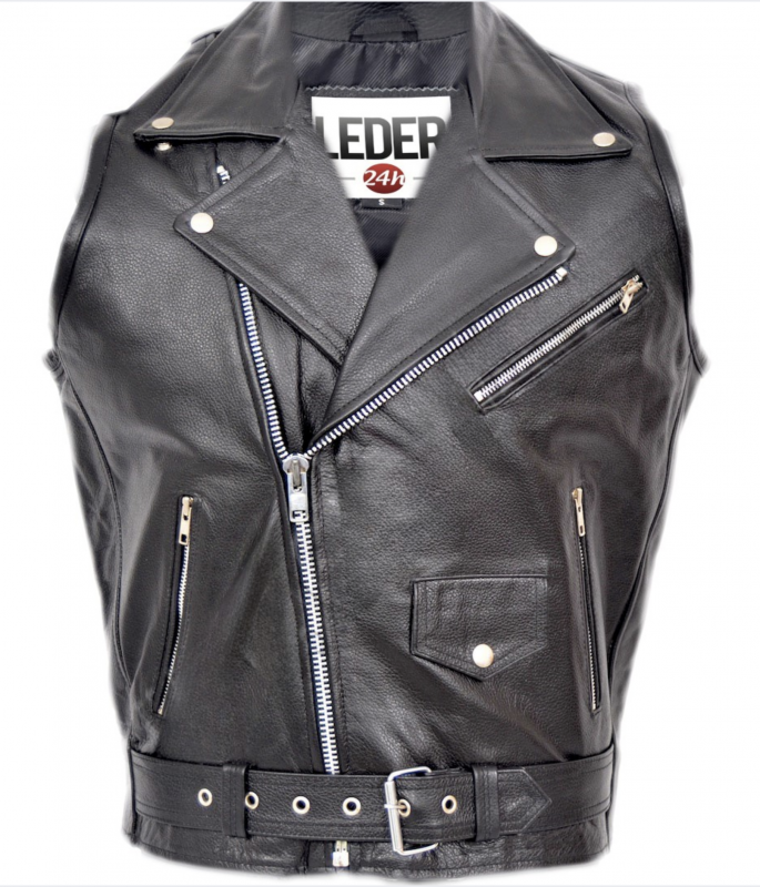 Men's leather vest made of genuine leather in black with retro collar in rockabilly style